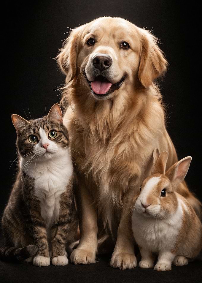 Dog, Cat, and Rabbit Portrait