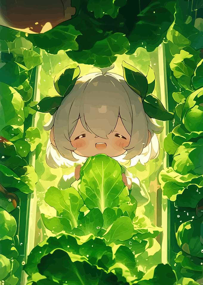 Cute Anime Character in a Lush Garden