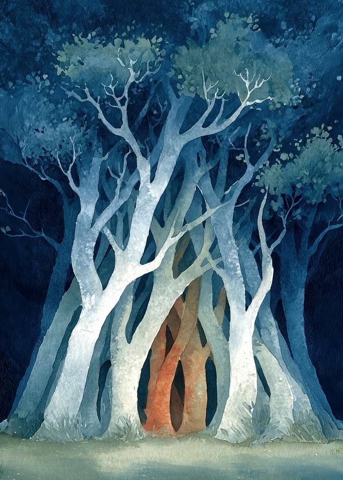 Enchanted Forest with Glowing Entrance