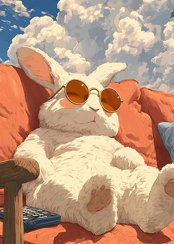 Relaxed Rabbit on Couch with Sunglasses