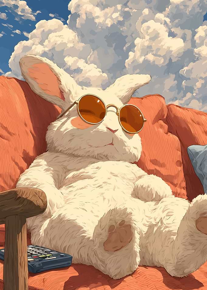 Relaxed Rabbit on Couch with Sunglasses
