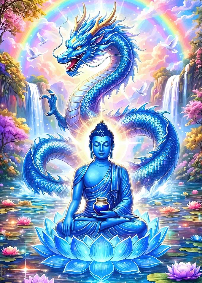 Buddha and Dragon with Rainbow