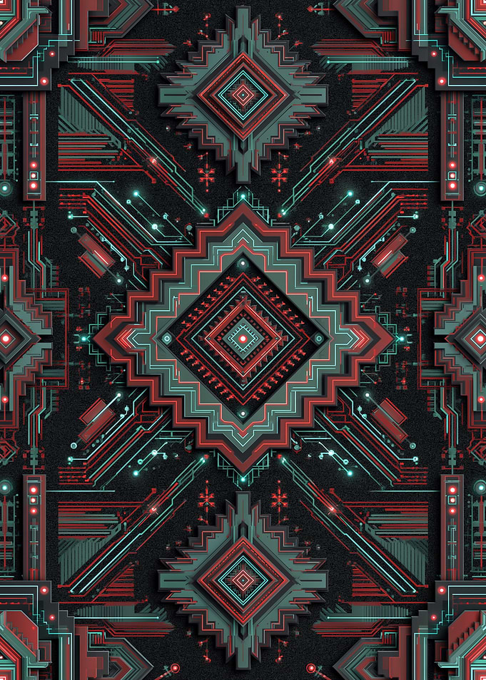 Geometric Digital Art with Tribal Patterns