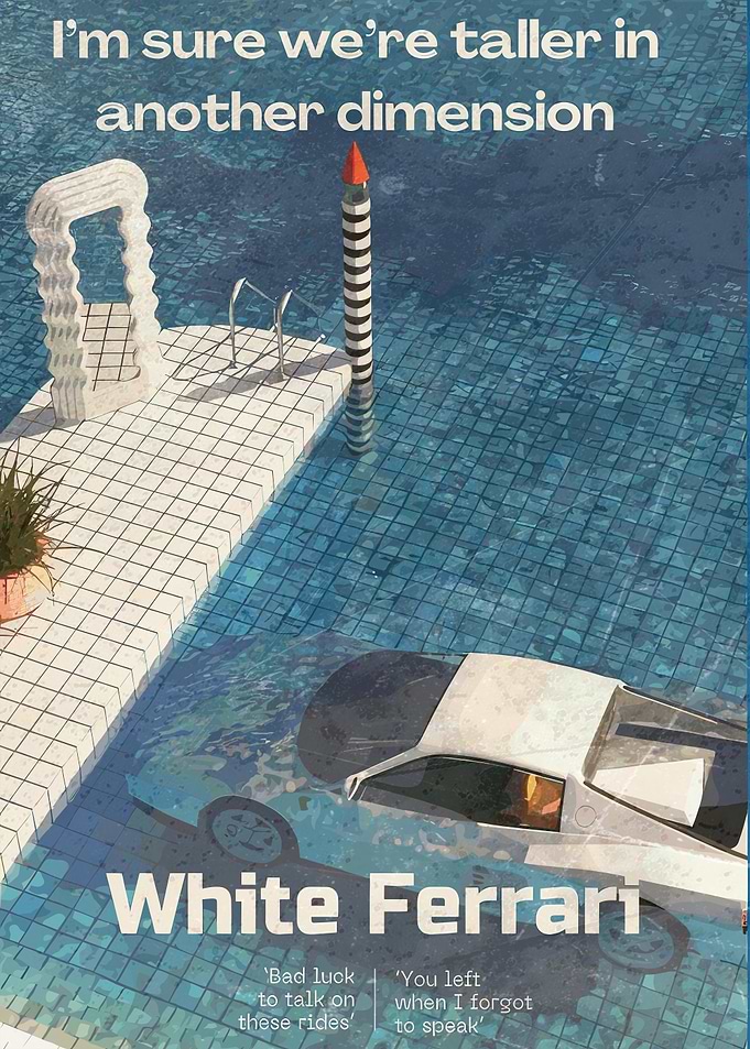 White Frank in a surreal swimming pool ocean