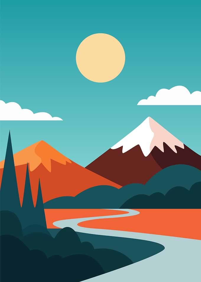 Minimalist Mountain Landscape with River