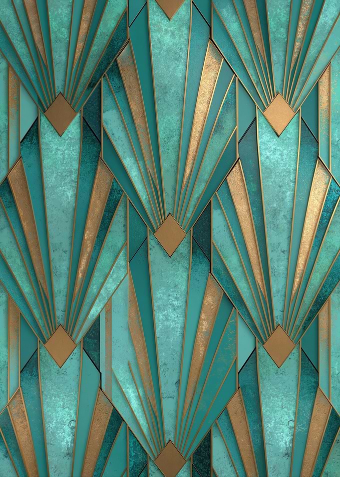 Art Deco Teal and Gold Fan Pattern