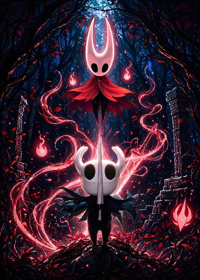 Hollow Knight Characters in Dark Forest