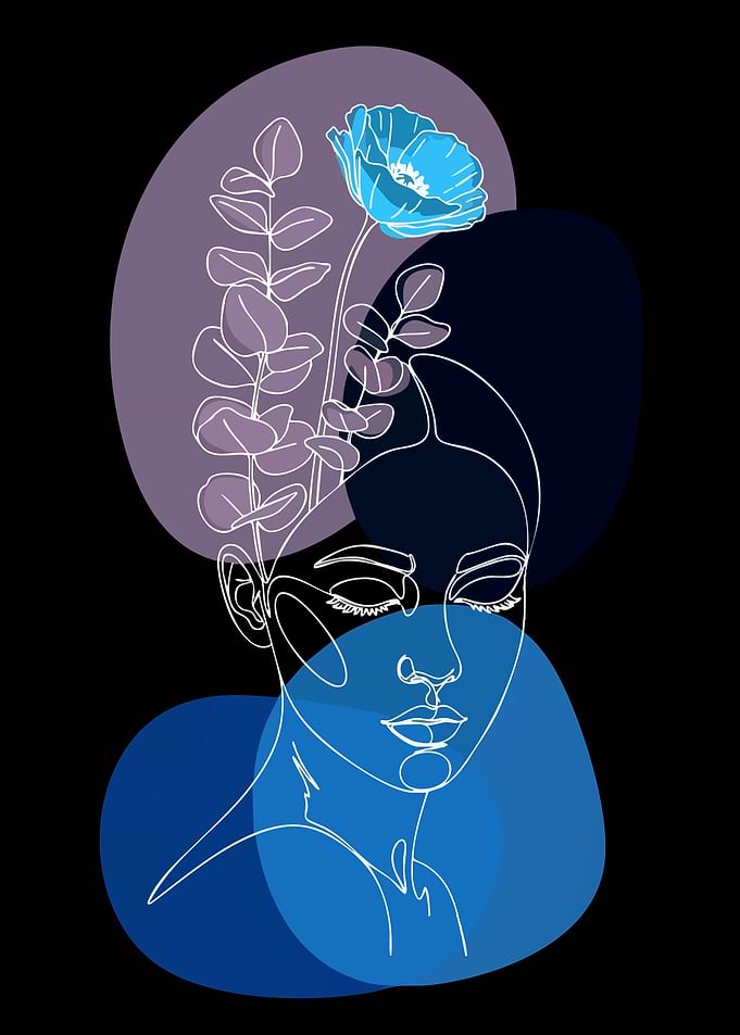 Abstract Woman with Blue Flower
