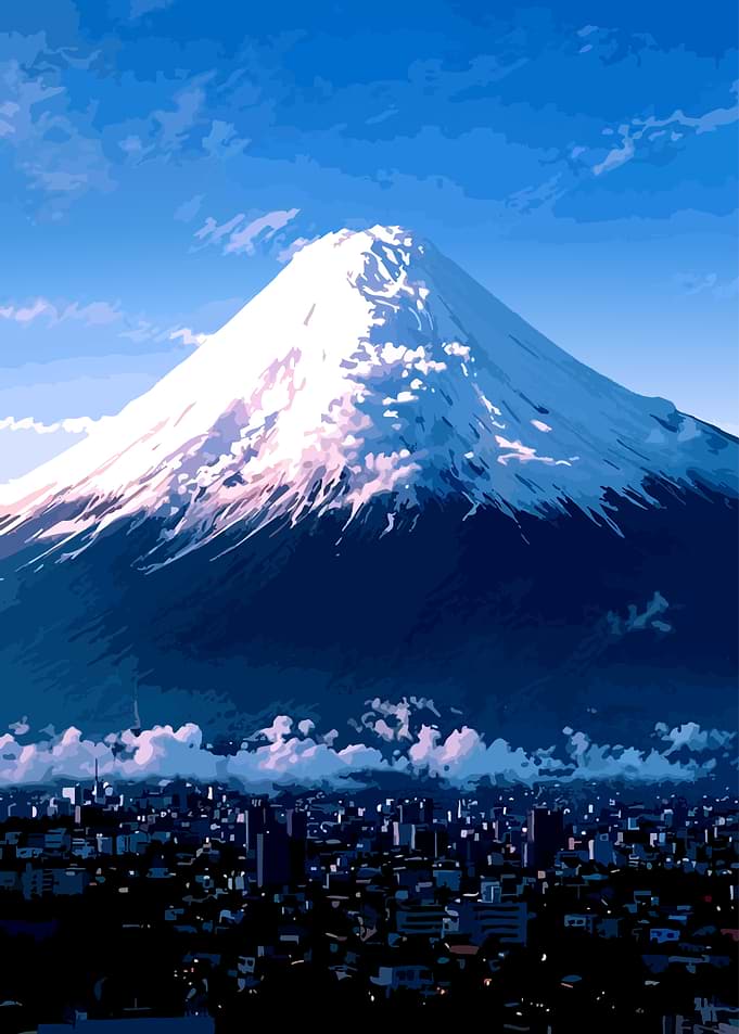 Majestic Mount Fuji Over Cityscape