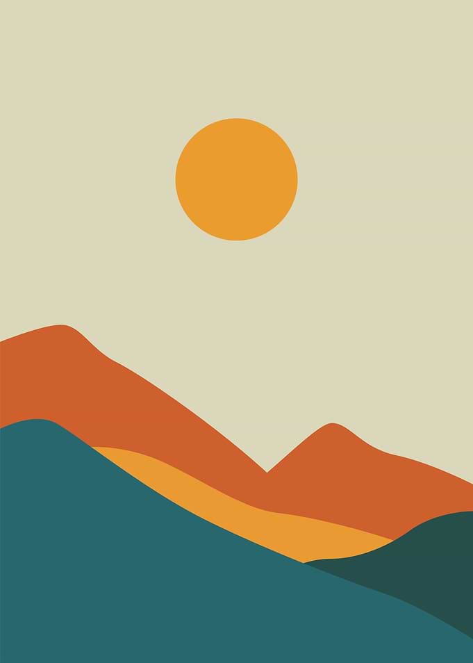 Minimalist Mountain Landscape with Sun