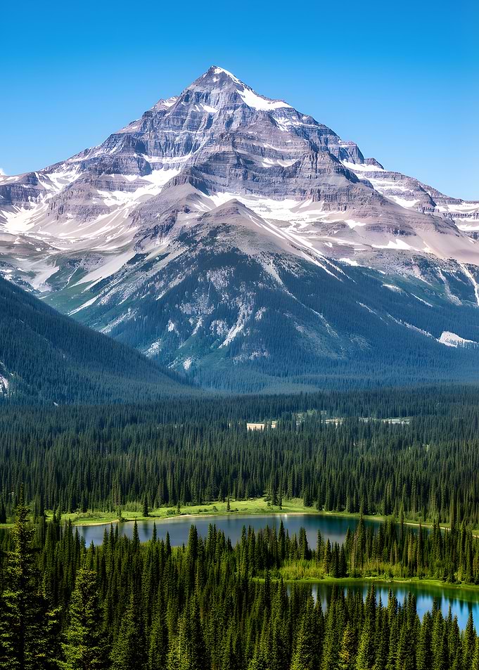 Majestic Mountain Overlooking Forest Lake