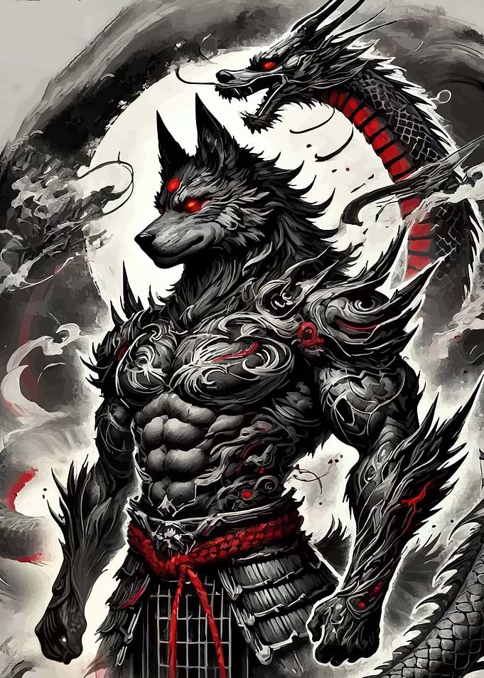 Warrior Wolf and Dragon