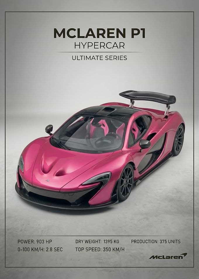 pink sport McLaren P1 Hypercar poster