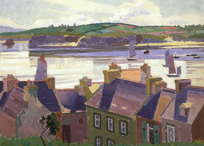 Coastal Village with Sailboats