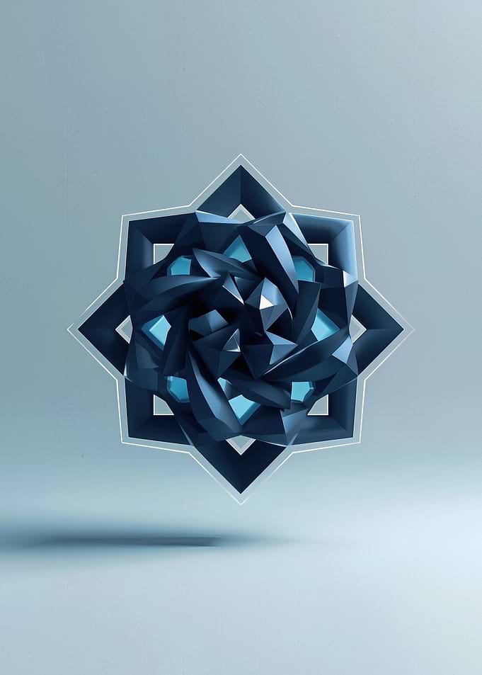 Floating Geometric Star — Blue 3D Polygonal Mandala