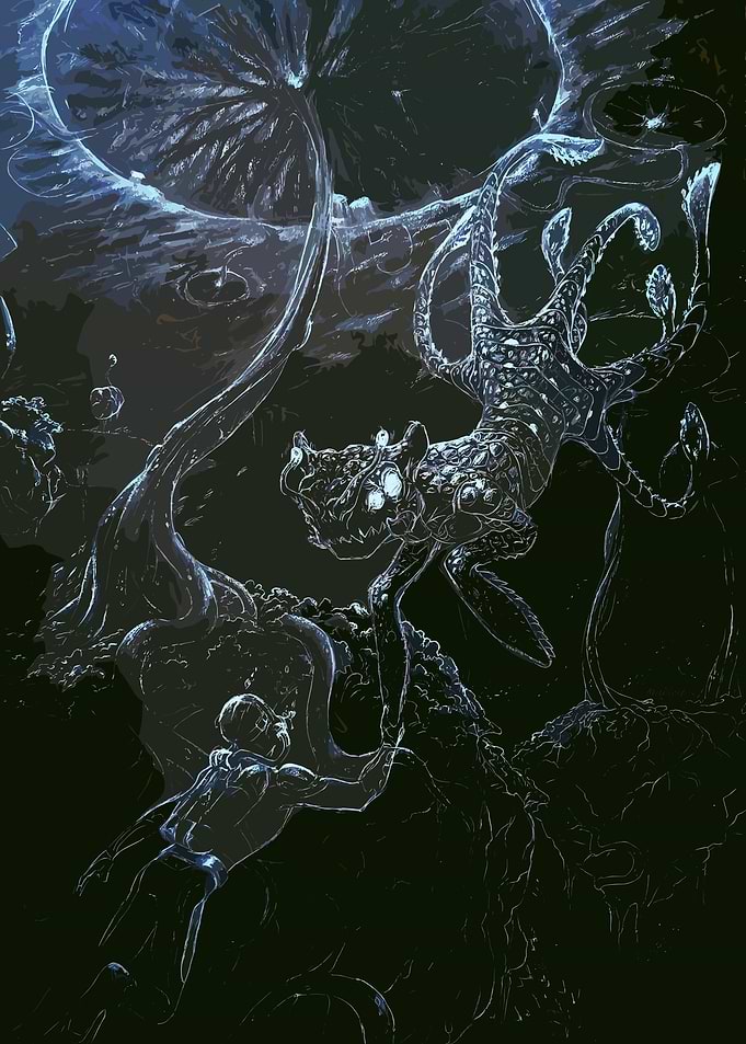 Alien Encounter in Dark Depths