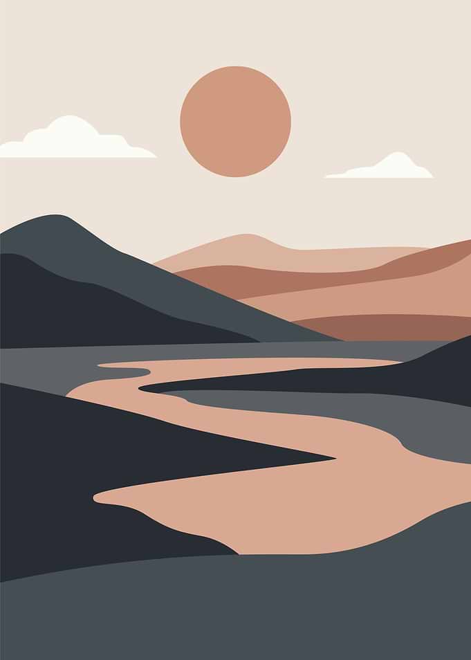 Abstract Landscape with River and Sun
