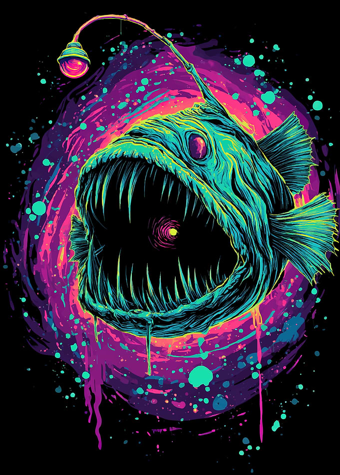 Anglerfish with Neon Background