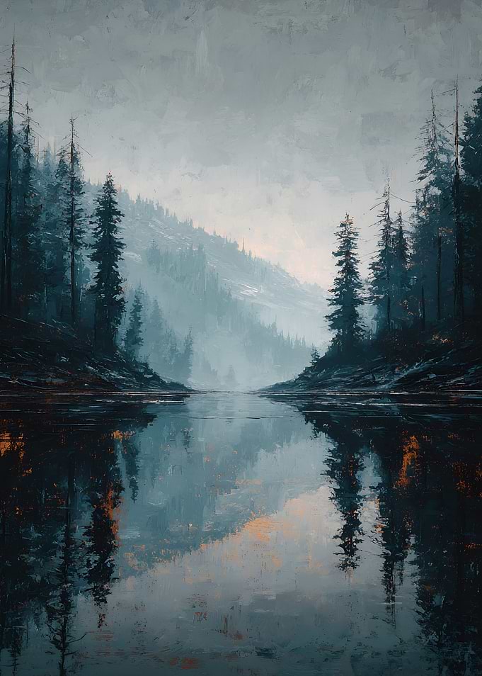 Misty Mountain Lake Reflection