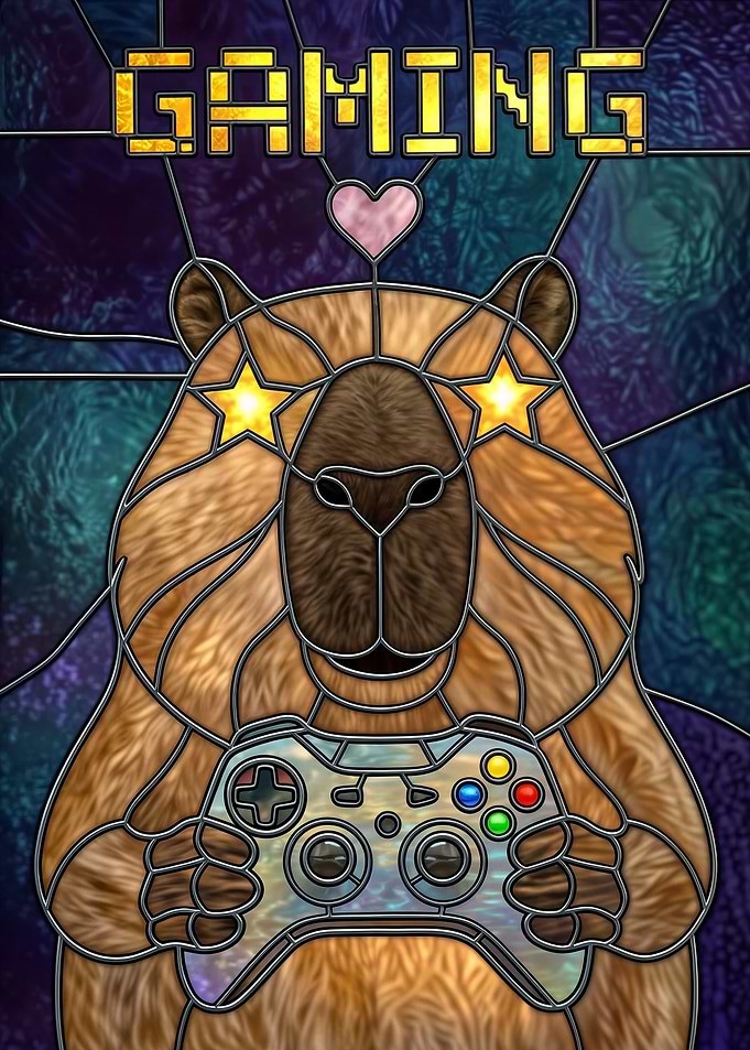Capybara Gamer Stained Glass Art