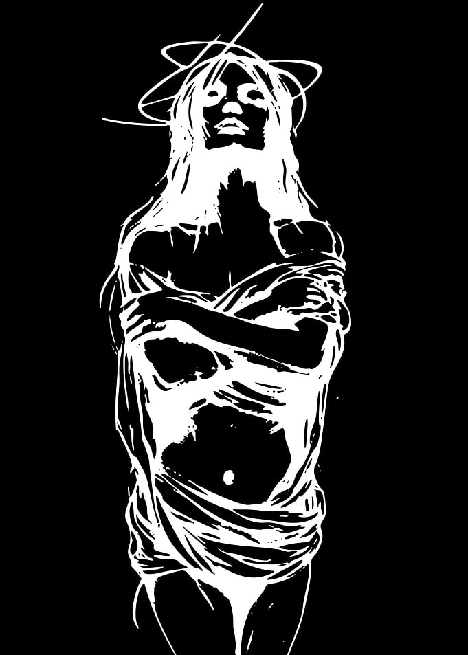 White Figure with Halo on Black