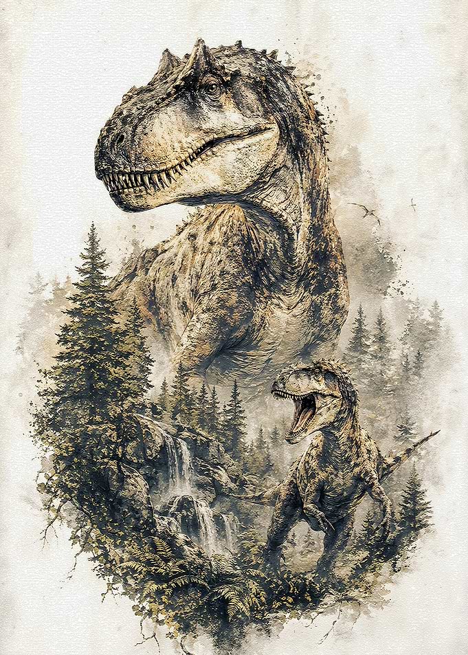 Dinosaurs in a Lush Forest