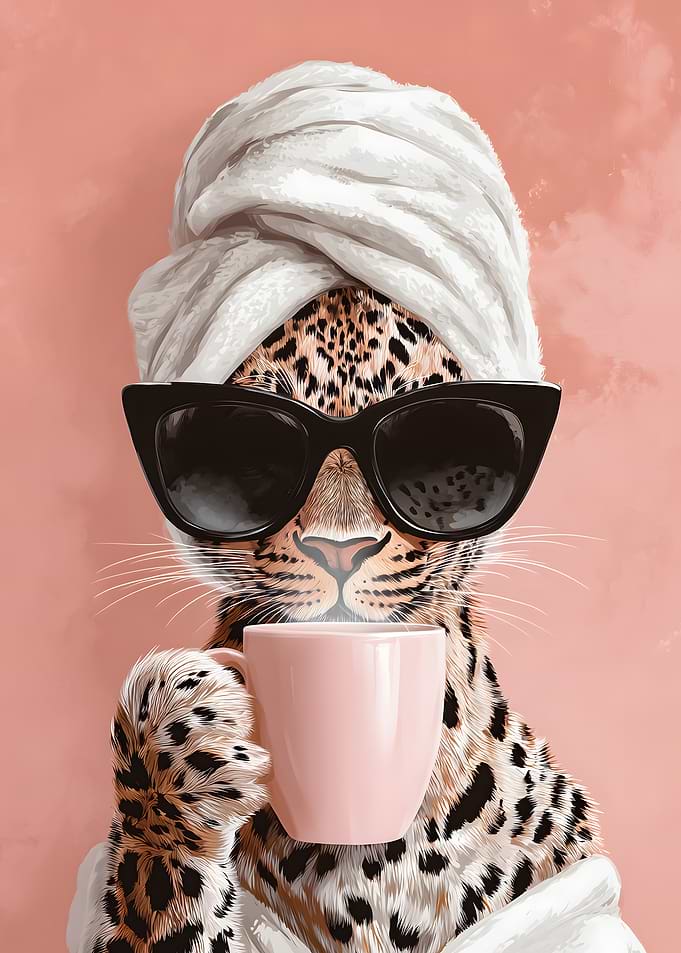 Leopard in Sunglasses with Coffee