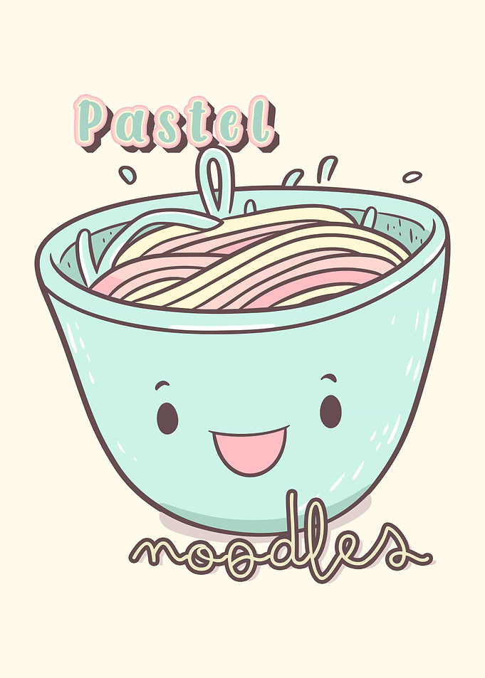 Cute Pastel Noodles Bowl Food Pun