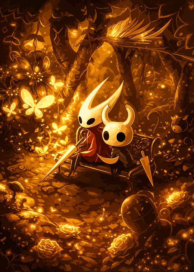 Hollow Knight Characters on a Bench