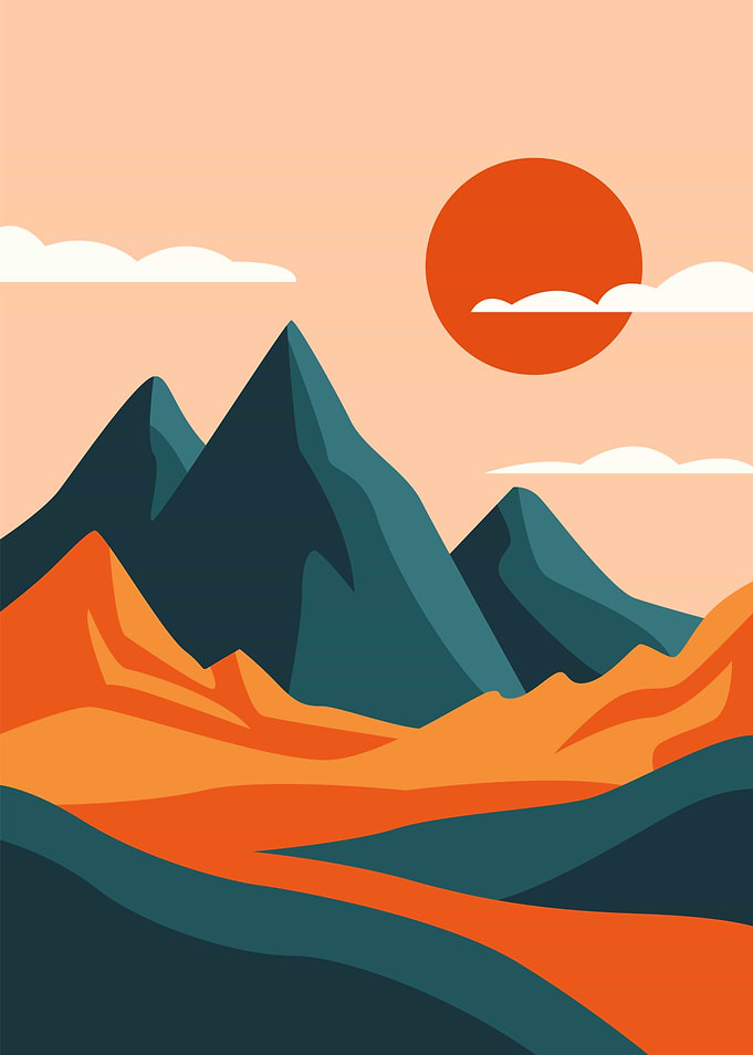 Minimalist Mountain Landscape with Sun