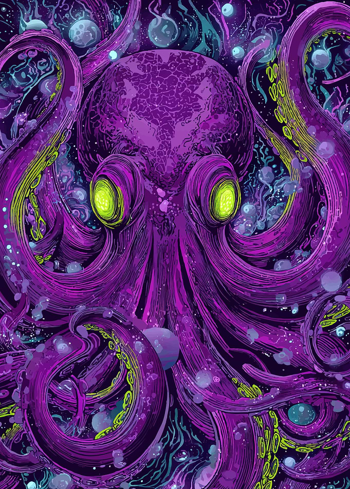 Psychedelic Purple Octopus in Space