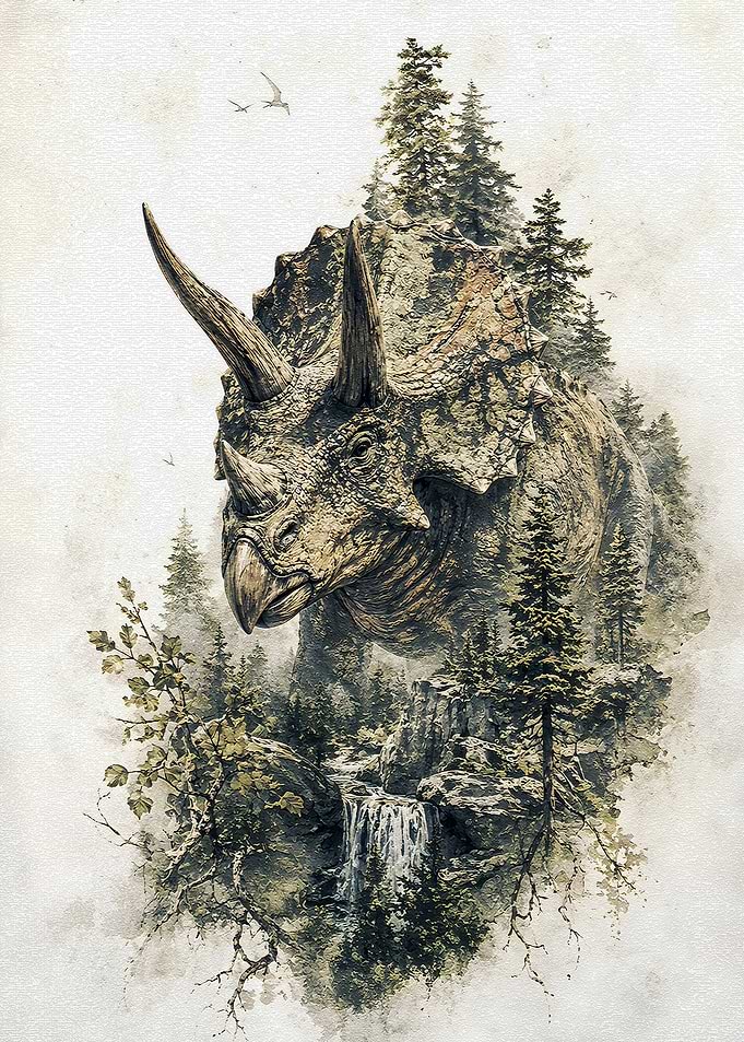 Triceratops Dinosaur Forest Waterfall