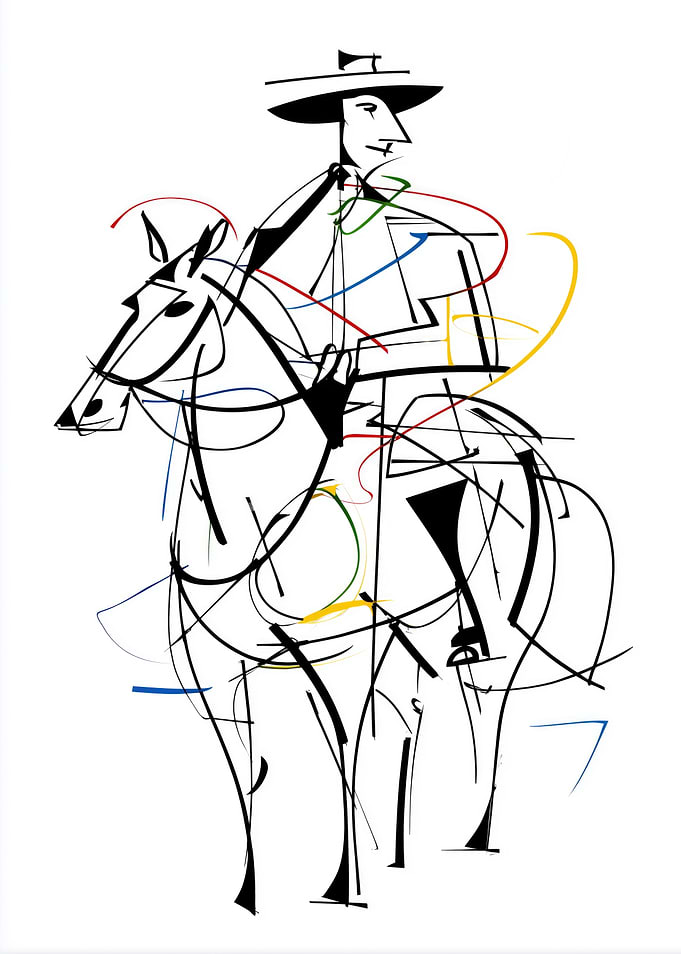 Abstract Rider on Horse Line Art