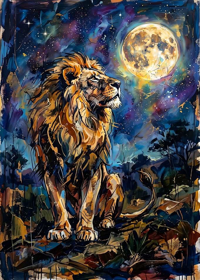 Majestic Lion Under the Moon