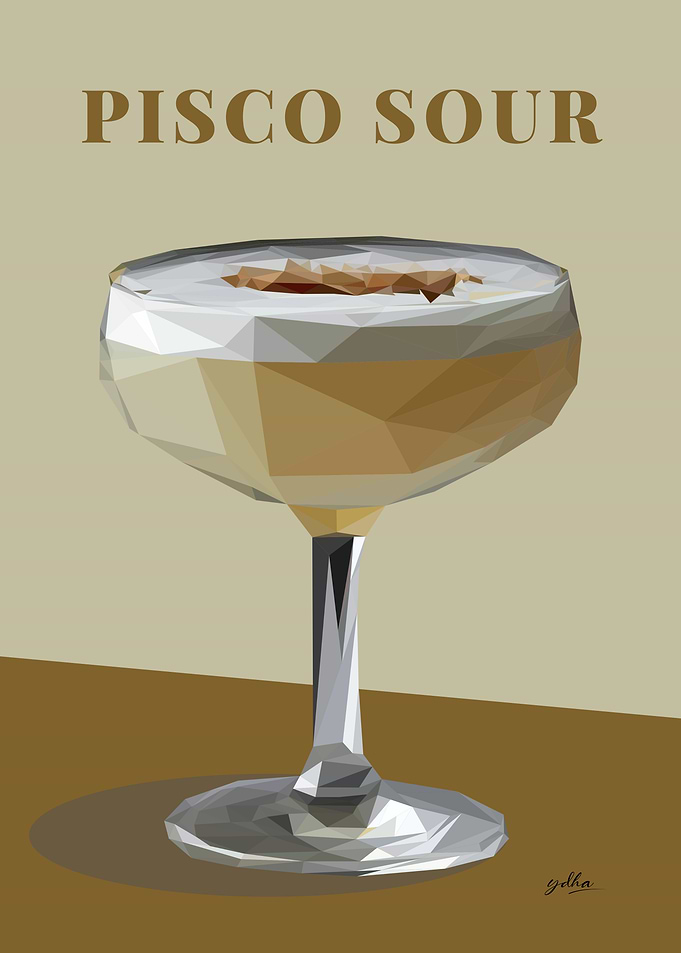 Low Poly Pisco Sour Cocktail Illustrations