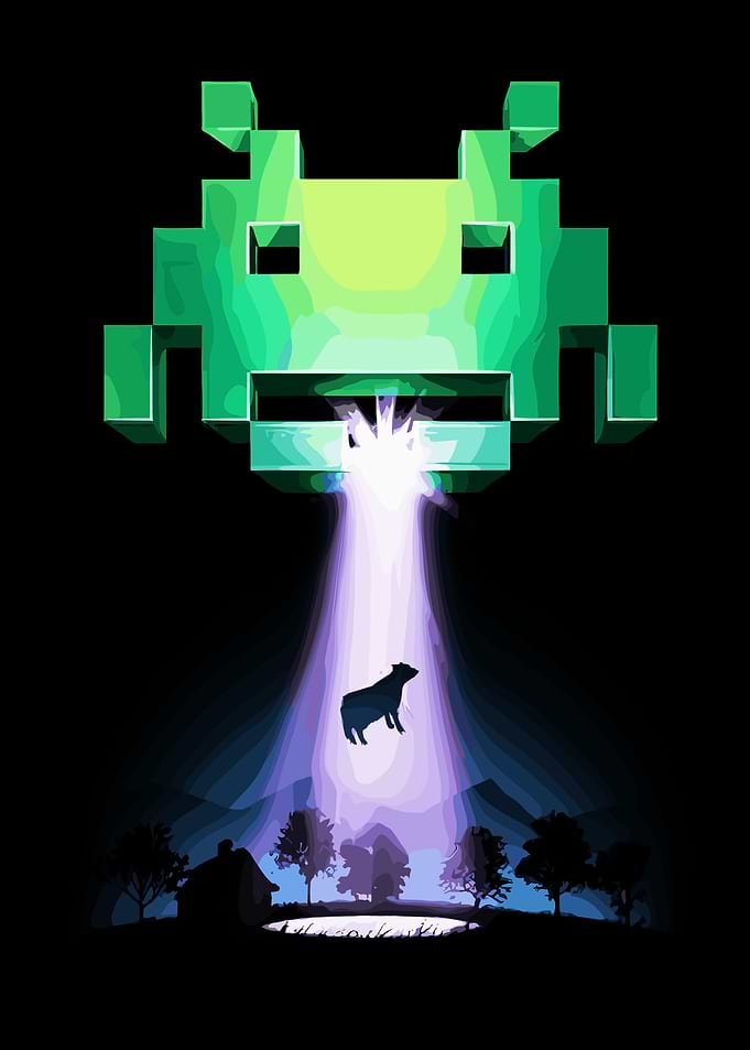 Space Invader Abducts Cow
