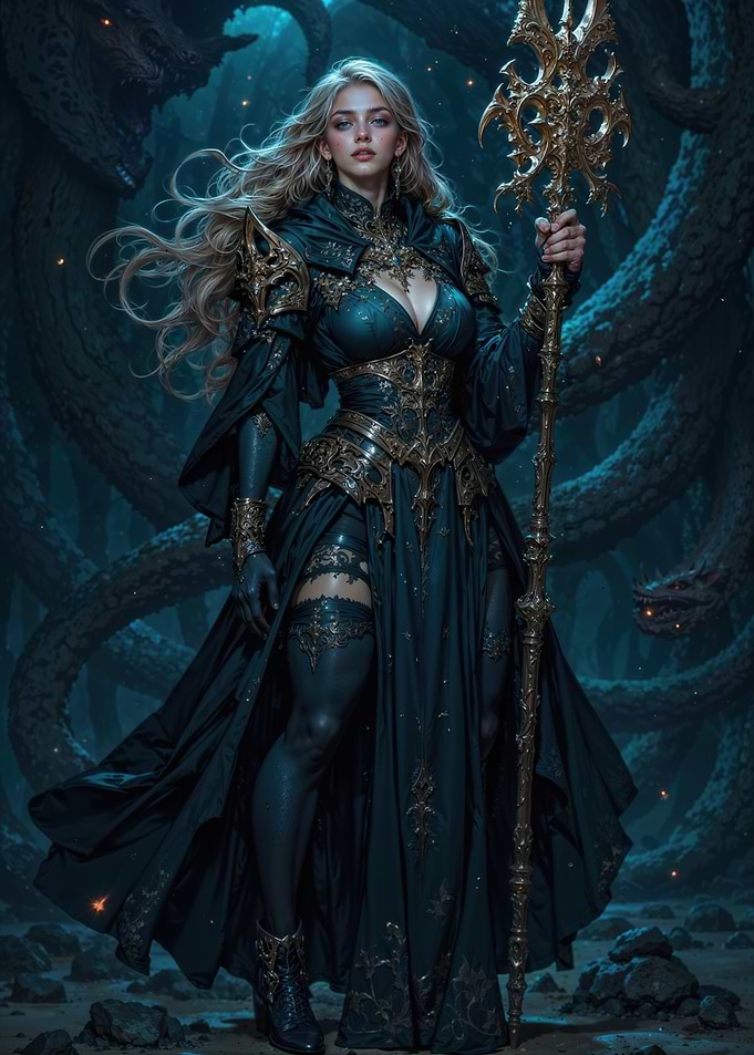 Fantasy Sorceress with Golden Staff