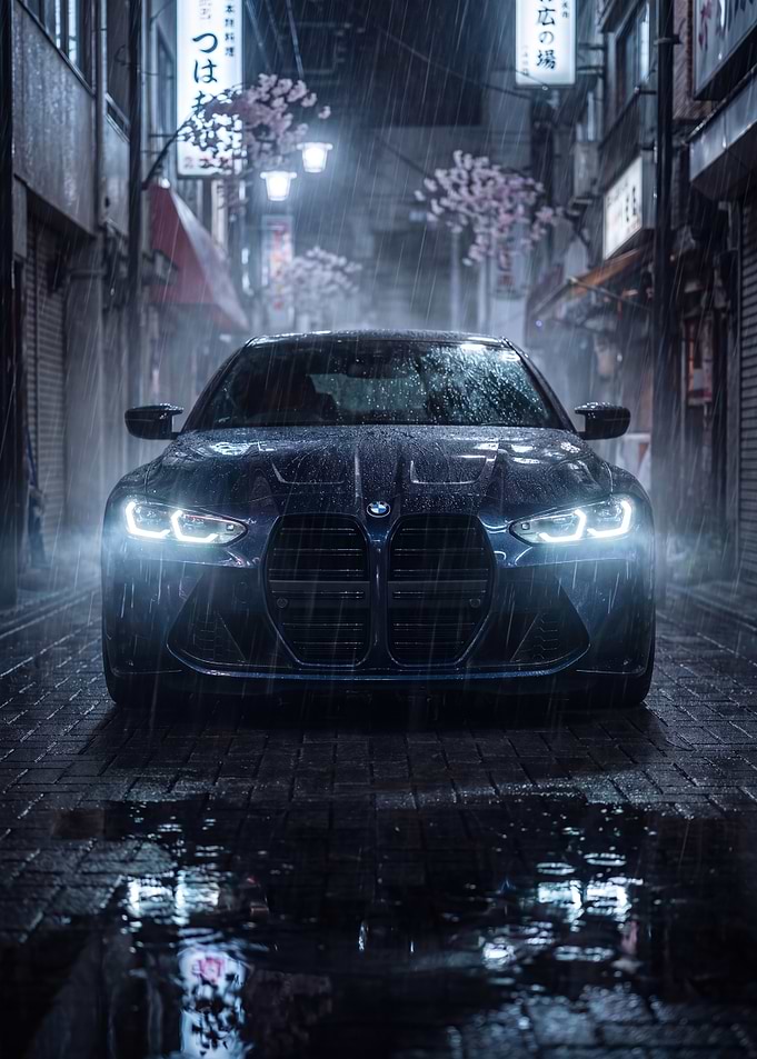 BMW M4 in Rainy Tokyo Alley
