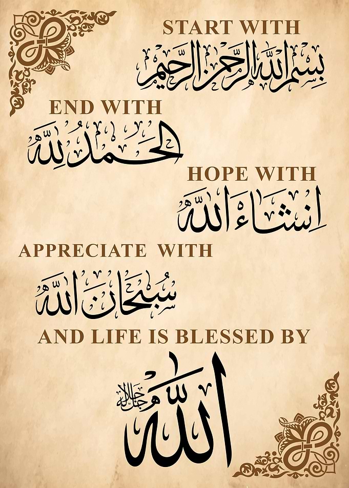 Islamic Reminder Wall Art | Start with Bismillah End with Alhamdulillah | Arabic Calligraphy Decor