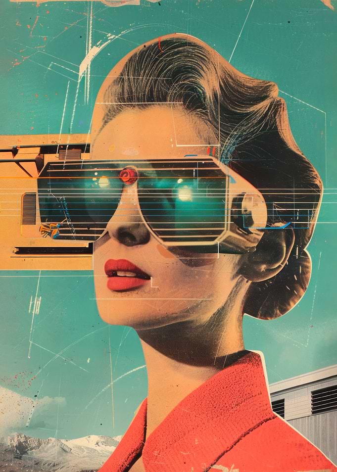Retro-futuristic woman with VR goggles