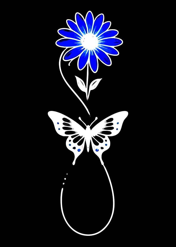 Blue Flower and Butterfly Infinity Symbol