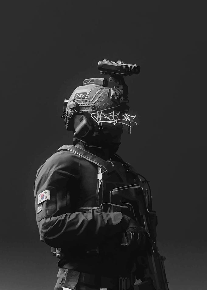 Soldier with Korean Flag and Tactical Gear