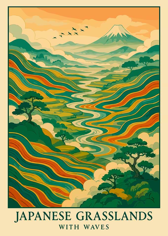 Japanese Grasslands with Waves