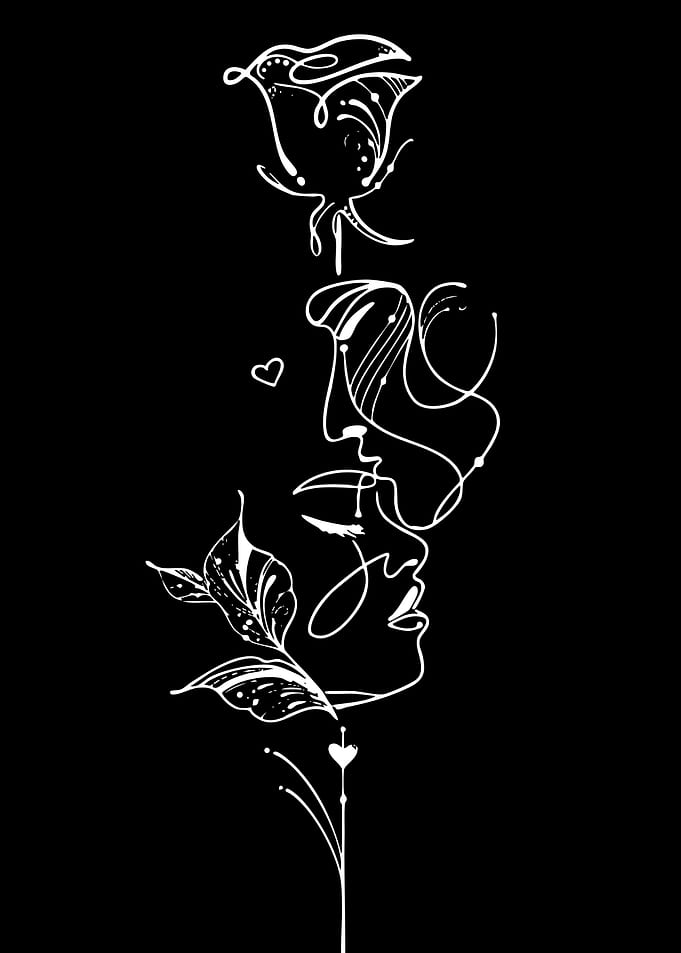 Abstract Rose and Faces Line Art