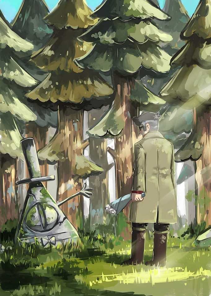 Bill Cipher and Stan Pines in Forest