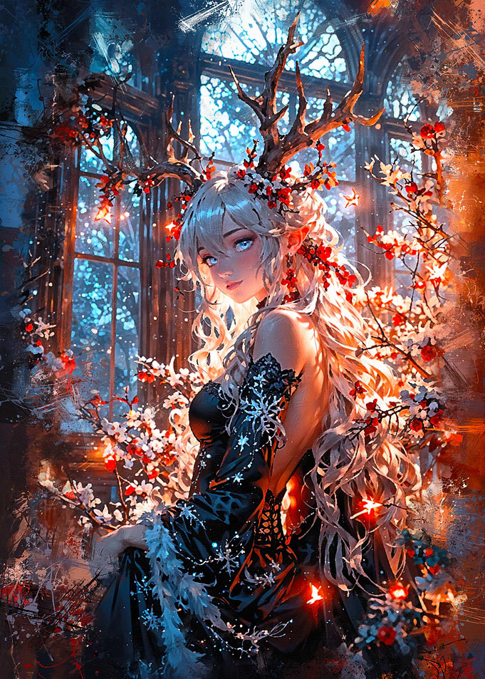 Enchanting Elf with Antlers and Flowers