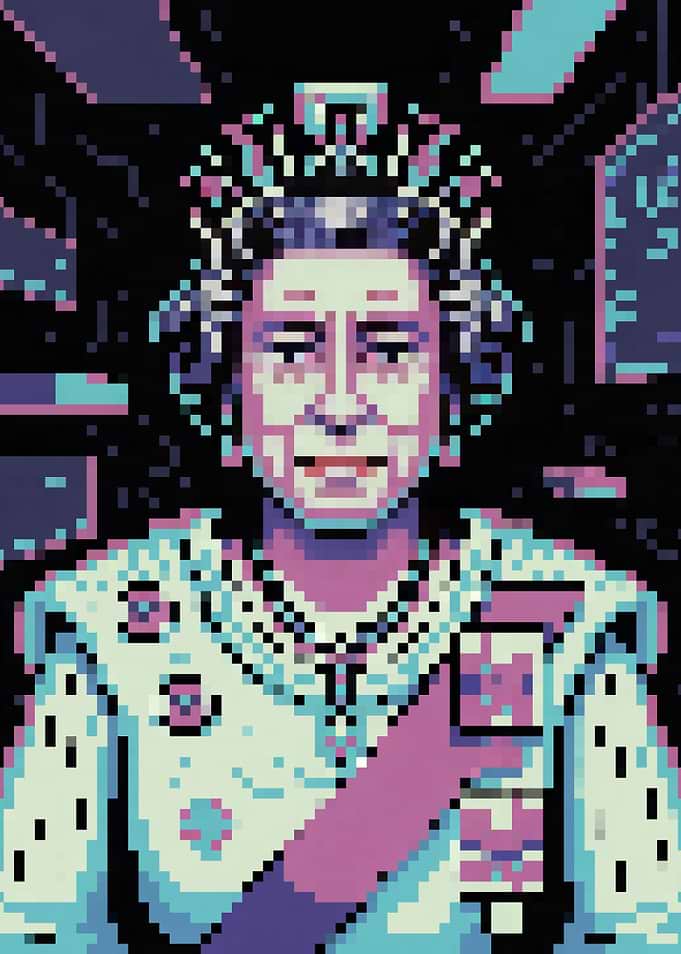 Cyber Pixelated Queen Elizabeth II Portrait