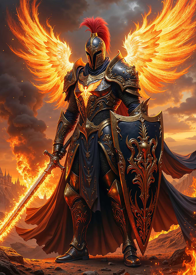 Fiery Knight with Phoenix Wings
