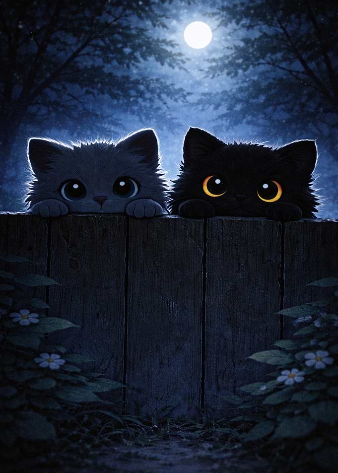 Two Kittens Peeking Over a Fence