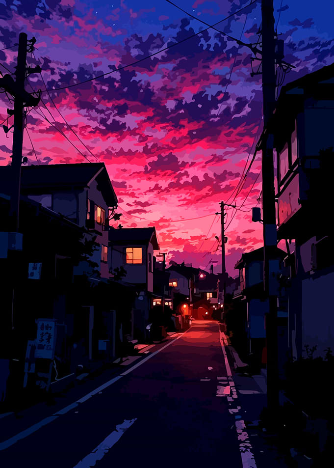Anime Sunset Street Scene